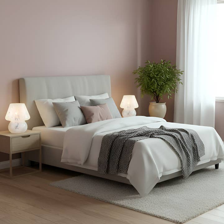 Happy Homewares – wholesale Accent/desk lamp – Modern Designer Mushroom Glass Table Lamp in White Snowflake Pattern5