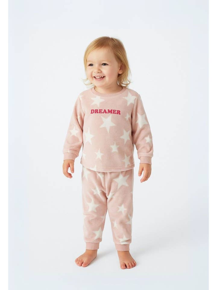 pink Girls Cuddle Fleece Raglan Sleeve Pyjama Set for wholesale on Faire7