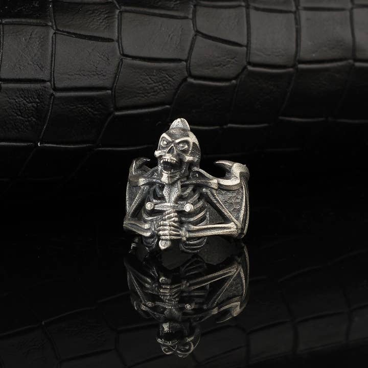 Bat Skull Ring for wholesale by Espada Silver