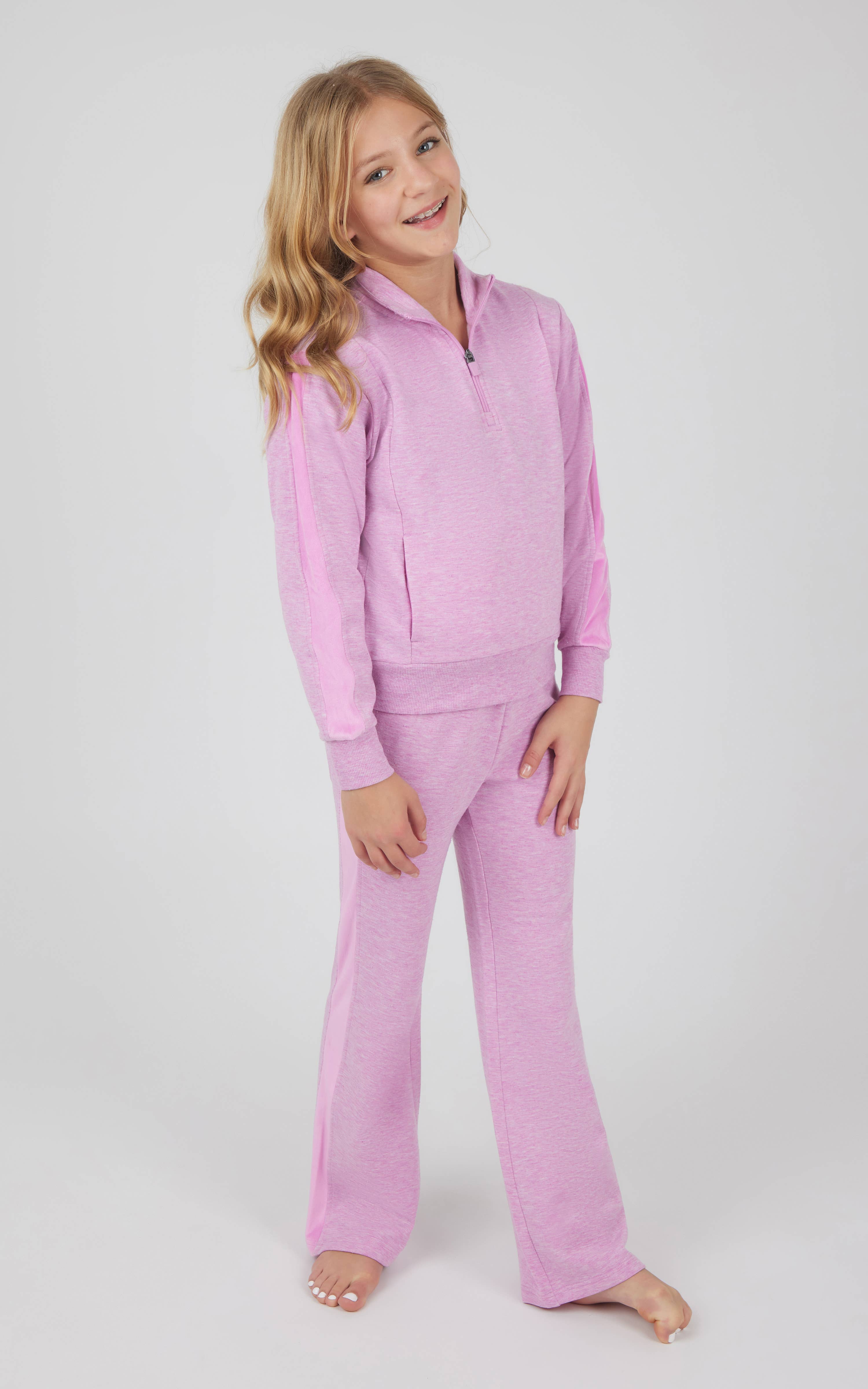90 Degree by Reflex & Yogalicious - Wholesale Lounge Set - Kids - Girls Confetti Half Zip Pullover and Flare Set7