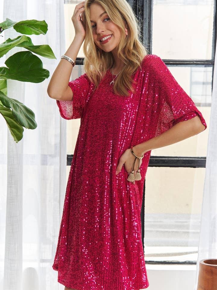 ADORA LA - Wholesale Dress - Women's - D7579_HE_ - DROP SHOULDER SEQUINS DRESS13