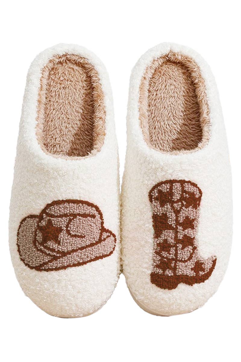 ASSORTED Yee-haw Cowgirl Hat Boots Terry Fuzzy Slippers for wholesale on Faire4