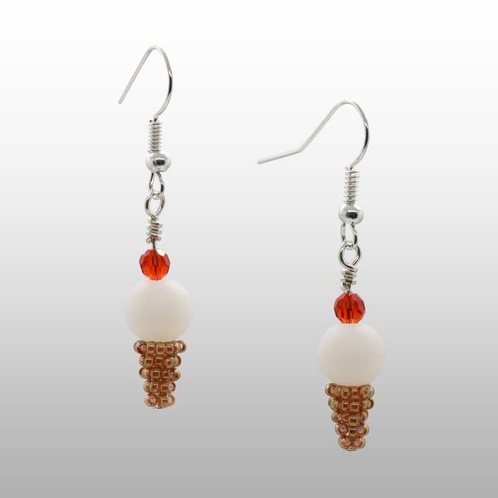 Pretty Shiny Beads - Wholesale Dangle Earrings - 3D Beaded Ice Cream Cone Earrings