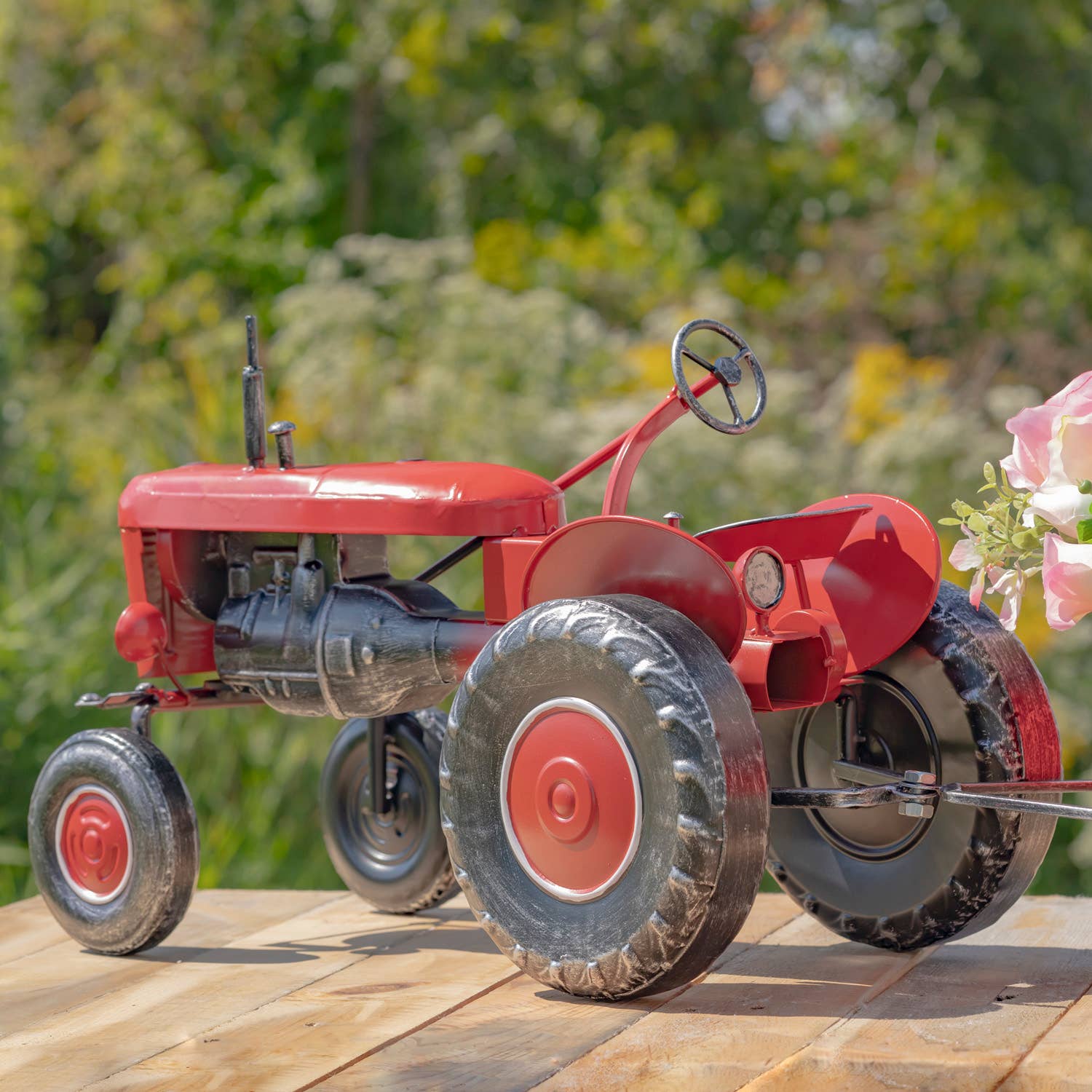 Zaer Ltd. International - Wholesale Christmas Decoration - 3.4 Foot Long Small Red Metal Tractor with Cart10
