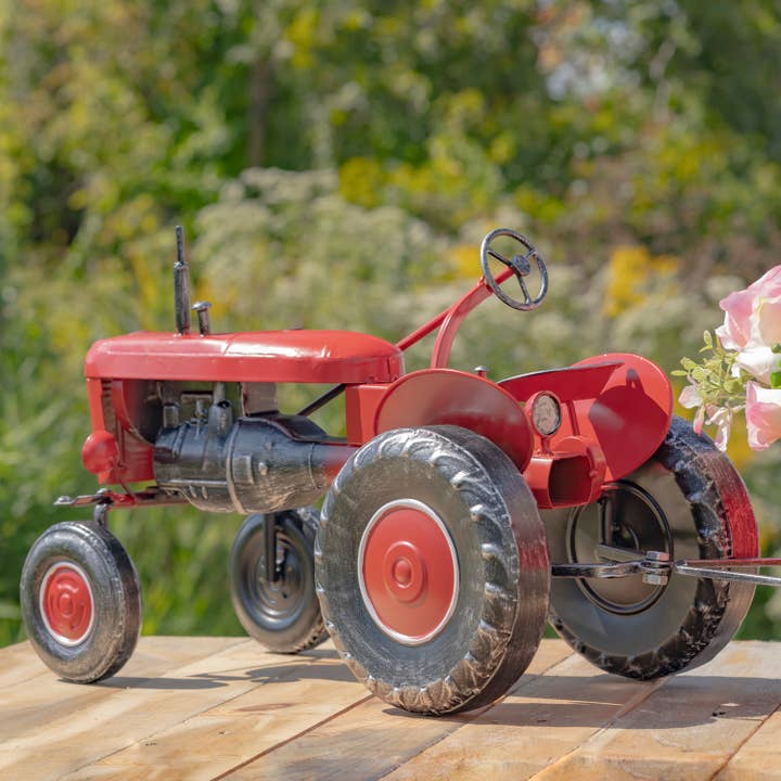 Zaer Ltd. International - Wholesale Christmas Decoration - 3.4 Foot Long Small Red Metal Tractor with Cart10