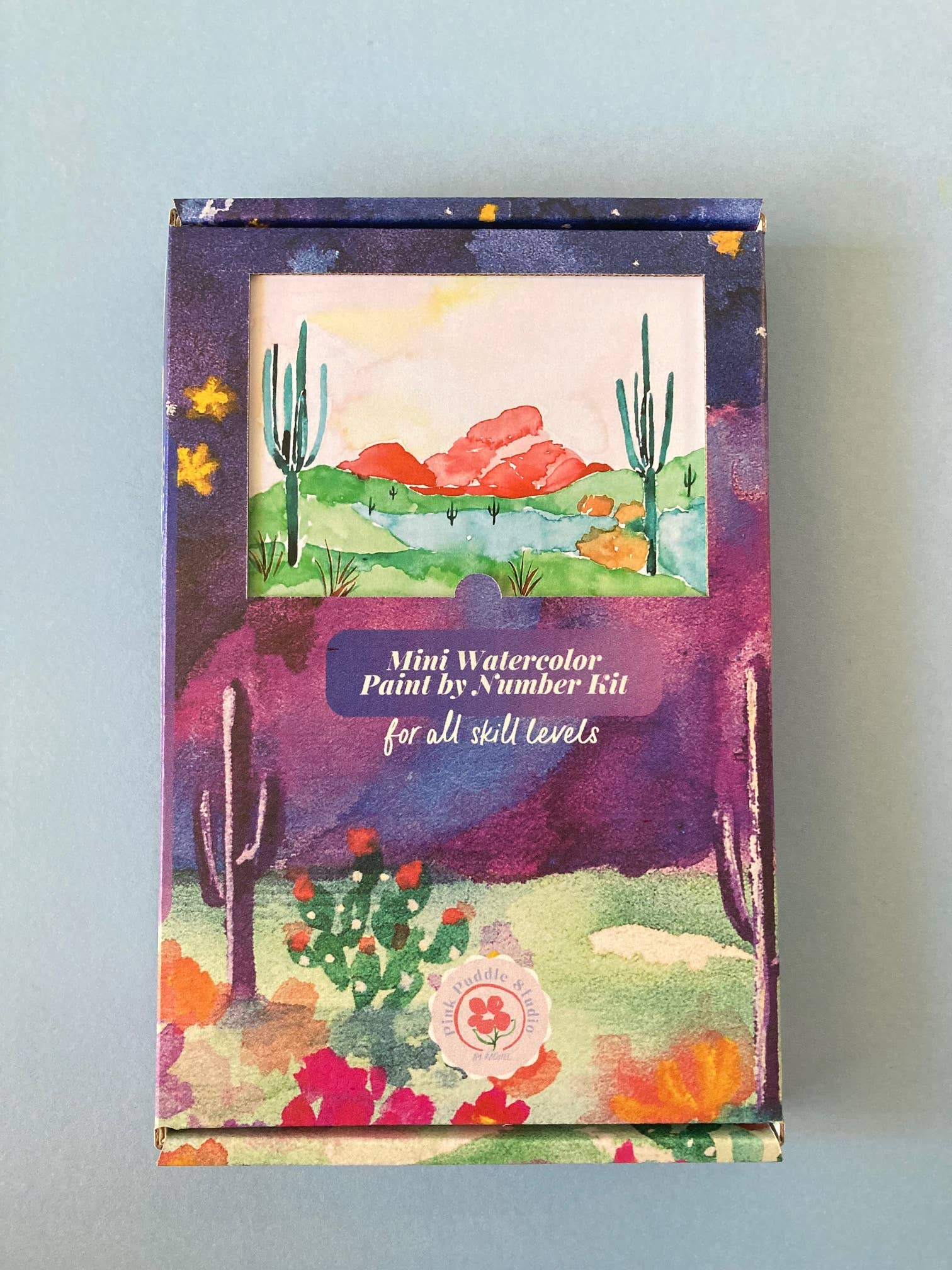 Pink Puddle Studio – Großhandel Bastelset – Kaktus-Wüstenlandschaft Aquarell Malen nach Zahlen DIY-Set7