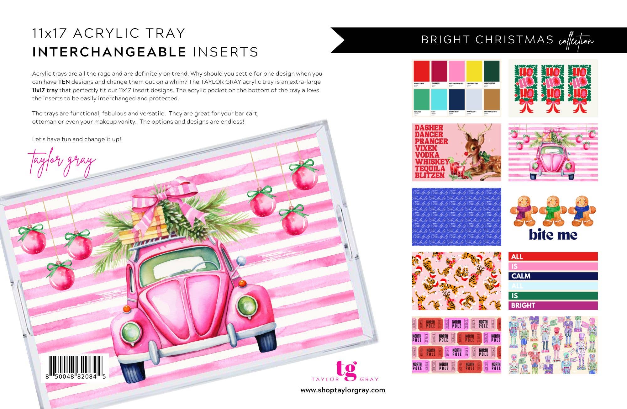 TAYLOR GRAY - Wholesale Decorative Tray - 11x17 BRIGHT CHRISTMAS insert set of 1011