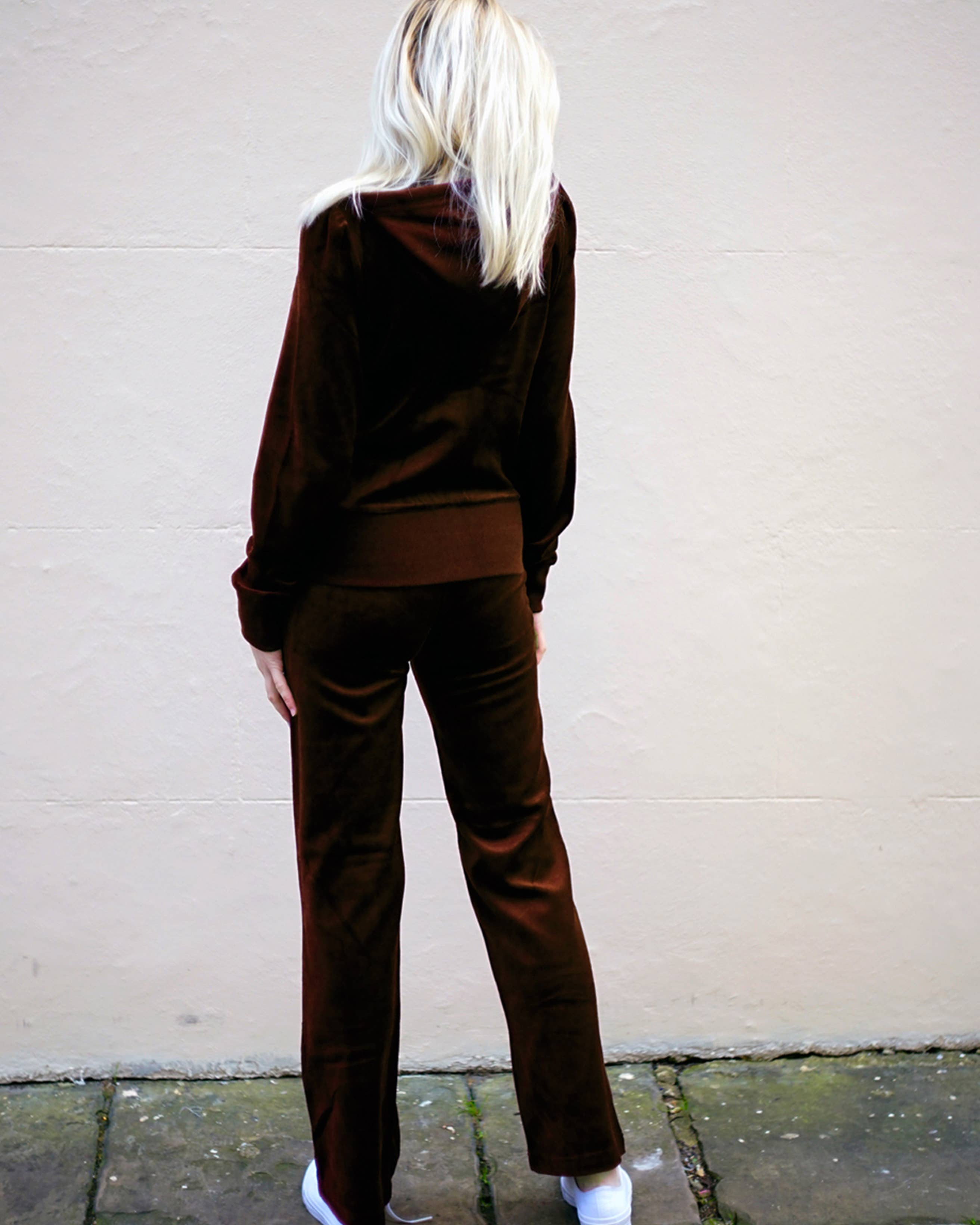 CY FASHION. LONDON - Vente Survêtement – femme - Ensemble de survêtement en velours marron | Veste zippée manches longues sans capuche et pantalon de jogging3