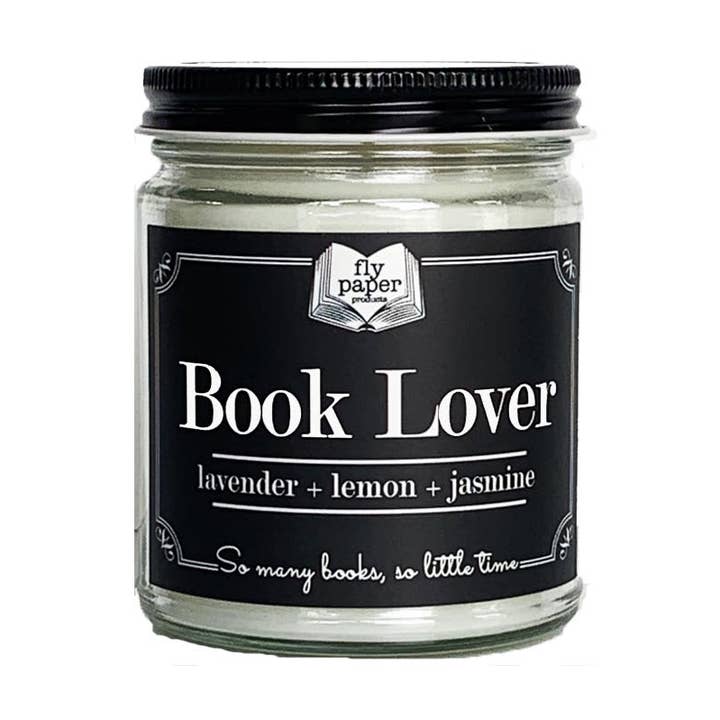 Book Lover 9oz Glass Candle Lavender + Lemon + Jasmine for wholesale by Fly Paper Products