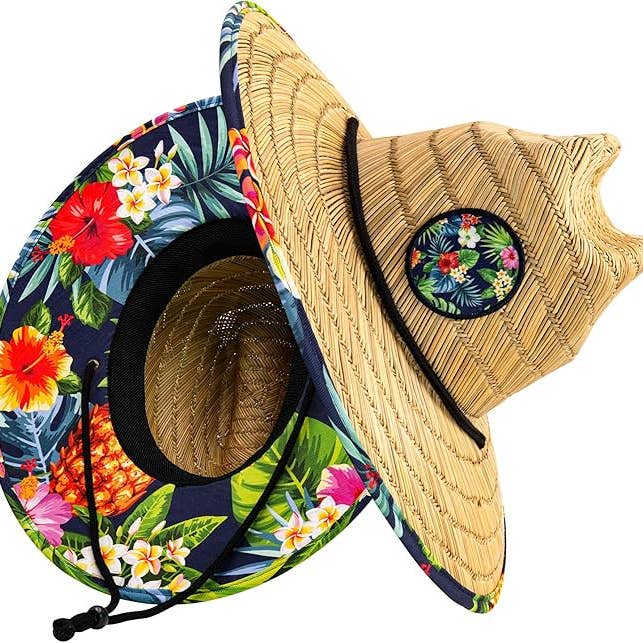 grinderPUNCH Lifeguard Hat Mens Straw Sun Hat for Outdoor, and Travel | UPF 50+ Sun Protection | Straw Beach Hat for Men (US, Alpha, One Size, Tropical Pineapple) for wholesale by grinderPUNCH