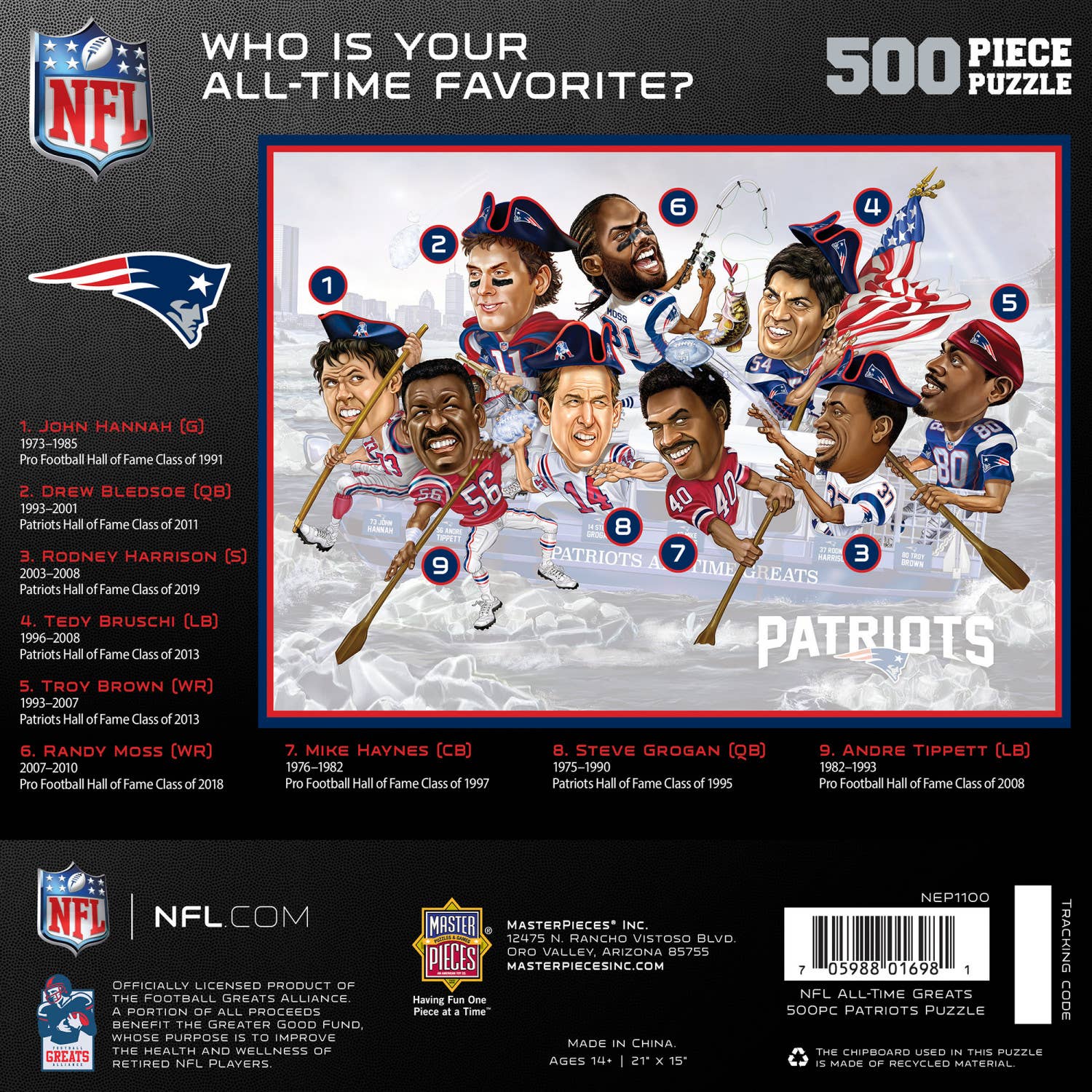 Masterpieces Puzzles - Wholesale Puzzle - Adult - New England Patriots - All Time Greats 500 Piece Puzzle2