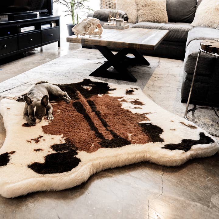 Paw Brands - Wholesale Pet Bed - Dog - PupRugâ„¢ Animal Print Memory Foam Dog Bed - Brown Faux Cowhide