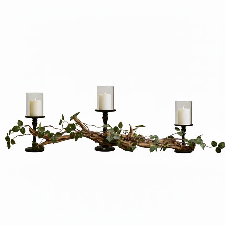 Branch & Wick Company - Wholesale Decorative tabletop object - Artificial Ivy Garland Farmhouse Table Decor & Black Holders2