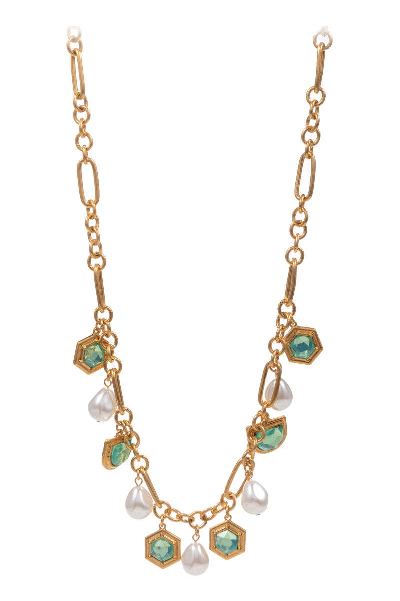 Designature New York - Vente Colliers à pendentif - Collier court à breloques en verre carré et perle.2