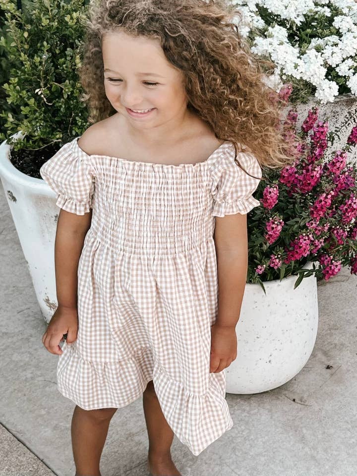 Melt Children's Clothing – Engroshandel Kjole - Børn – Tan Gingham Kjole3