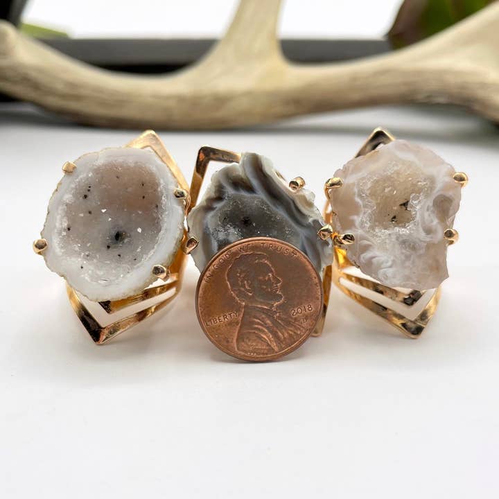 Rock Paradise - Wholesale Cocktail/Statement Ring - Crystal Adjustable Rose Gold Druzy Ring