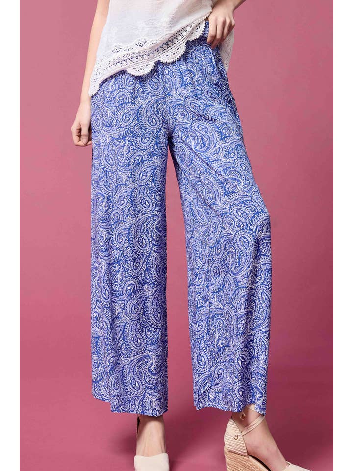 La Miel - Wholesale Pants - Women's - JCP4225-Boho Paisley Print Wide Leg Flowy Pants with Pockets6