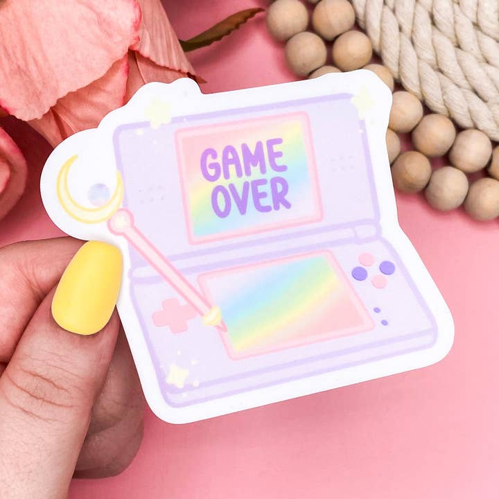 Cozy Gamer Pastel Game Over Vinyl Sticker for wholesale by Pink Petal Paper Co