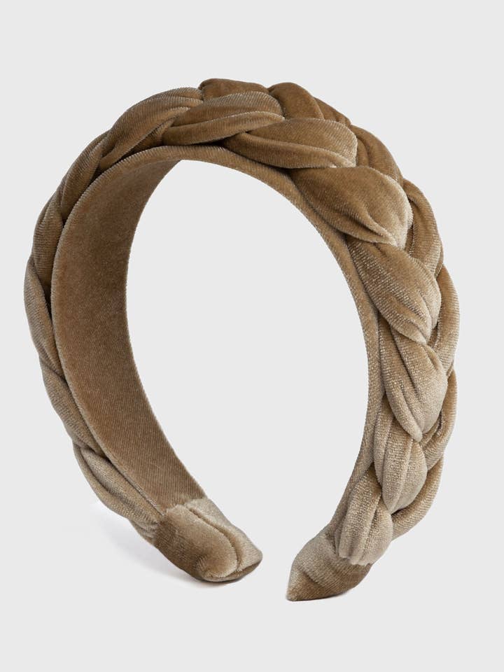 Scarcela - diadema trenzada de terciopelo en verde oliva para venta al por mayor de Filippa Firenze