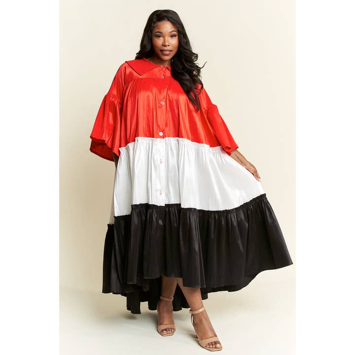 RED Plus Colorblock Pleated Tiered Flare Midi Dress for wholesale on Faire