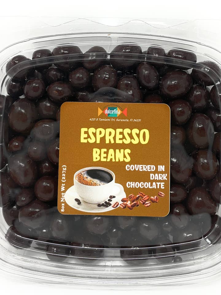 Dark Chocolate Covered Espresso Beans 6.5oz Tub for wholesale by Dulcefina Chocolate and Sweets
