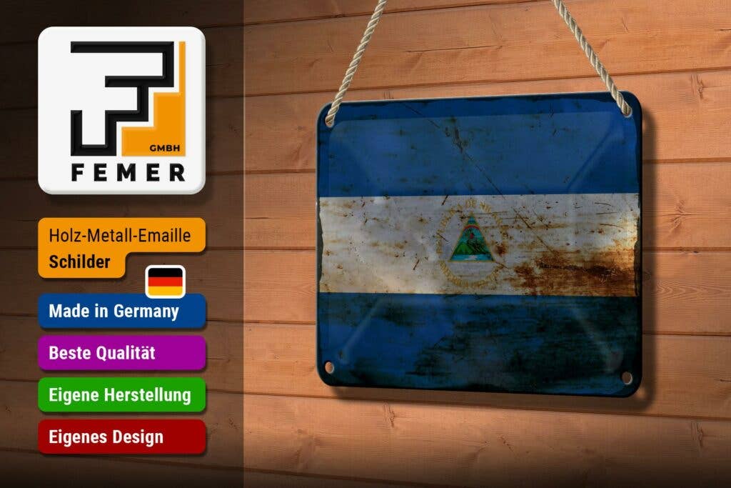 Femer - Vente Pancarte - Panneau décoratif drapeau du Nicaragua 18x12 cm, rouille du Nicaragua2