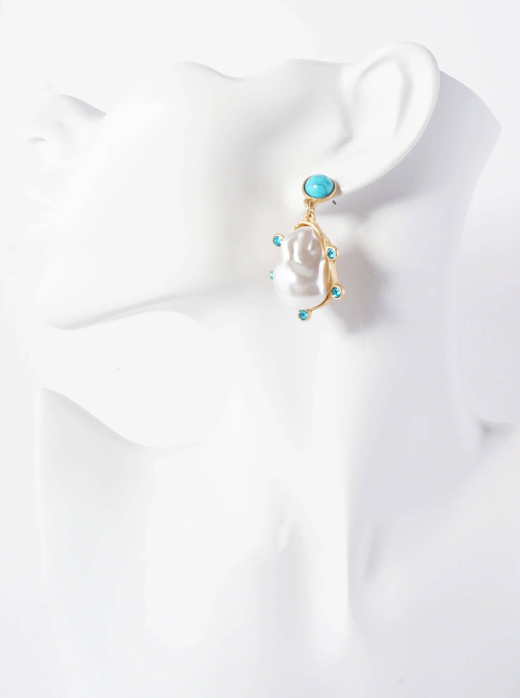 Matte Gold Organic-Shaped Pearl Drop Semi-Precious Natural-Stone Post Dangle Earrings for wholesale on Faire1