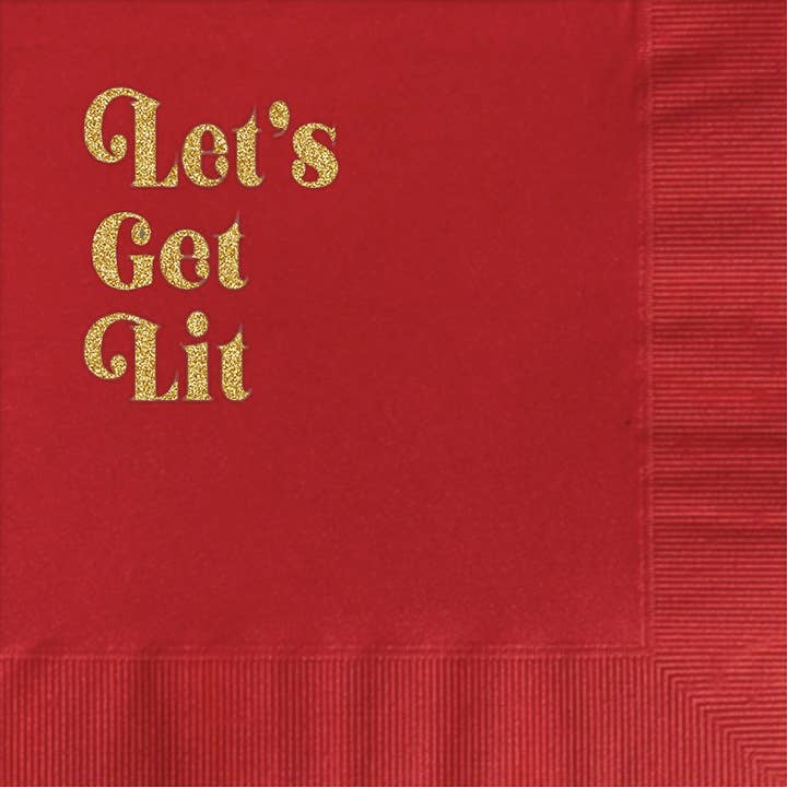 Let's Get Lit Guldfolie Rød cocktaildrikkevareserviet for engroshandel hos Mod Lounge Paper Company