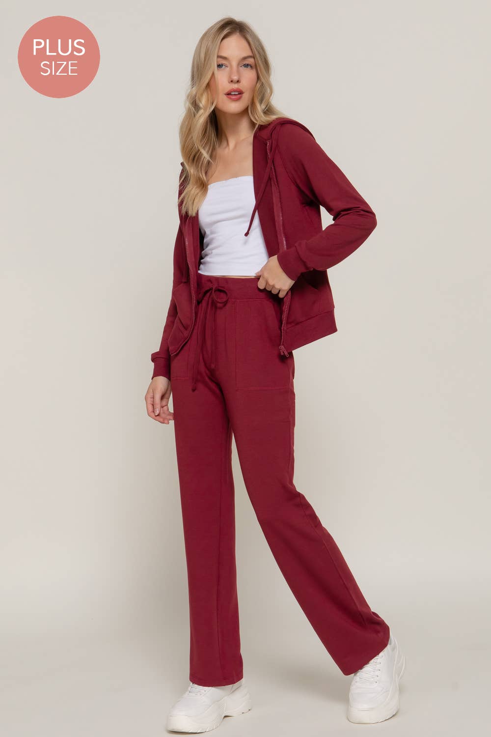 Active Basic | Active USA - Wholesale Lounge Set - Women's - [PLUS SIZE] Long Slv Hoodie Jacket & Pants Sweatsuit Set  7