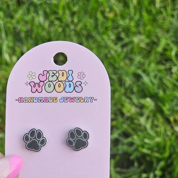 Black and White Pawprint Stud Earrings for wholesale by Jedi Woods LLC