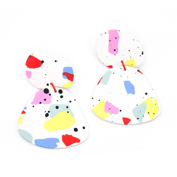 Gaia Large Organic Blob dangly earring in Paint Splatter for wholesale by By Chavelli