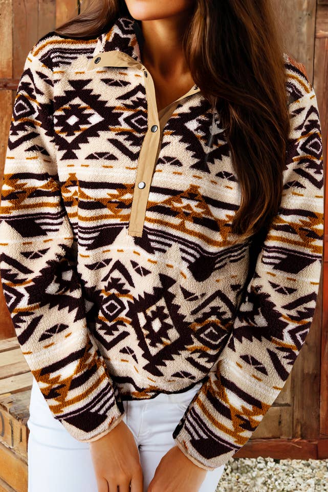 fashionworks - Wholesale Sweatshirt - Women's - Fashion-W Western Half Zip Plush Sweatshirt* S-4X4