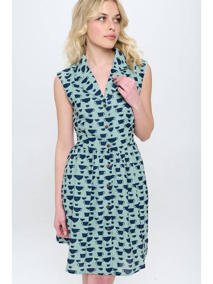 SM WARDROBE - Wholesale Dress - Women's - Tea Cup Print Tea Dress