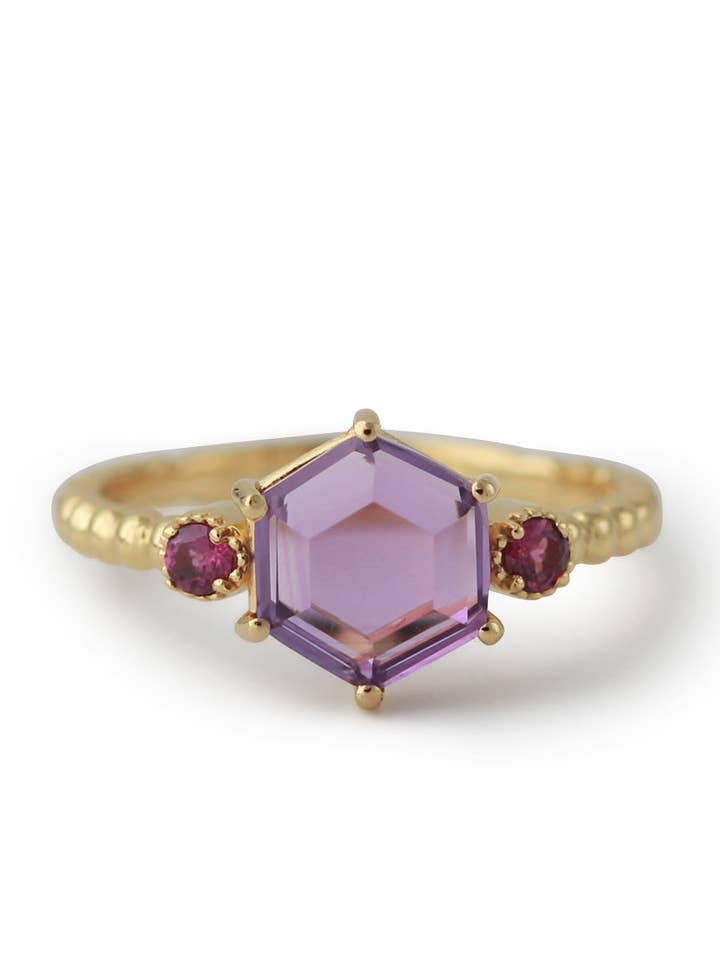 Anel de prata banhado a ouro com ametista e rodolita por atacado de Campur GmbH
