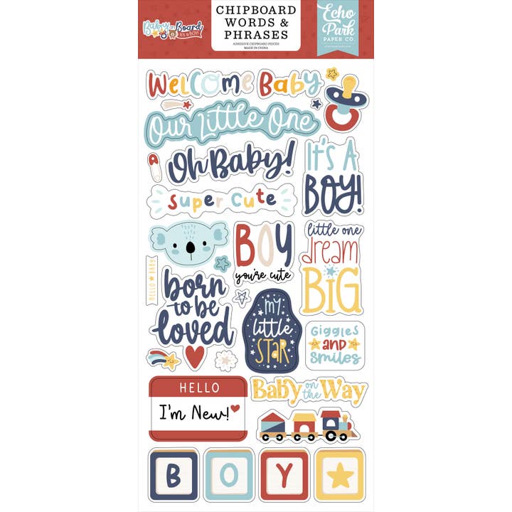 Baby On Board - Boy 6x13 Chipboard Word & Phrases for wholesale by Echo Park Paper Co.