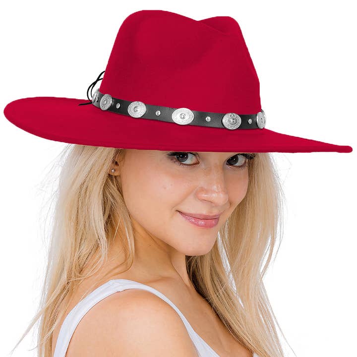 Cap Zone – Fedora - Mulher por atacado – Chapéu de Feltro Rancher de Aba Larga com Cinto de Conchas0