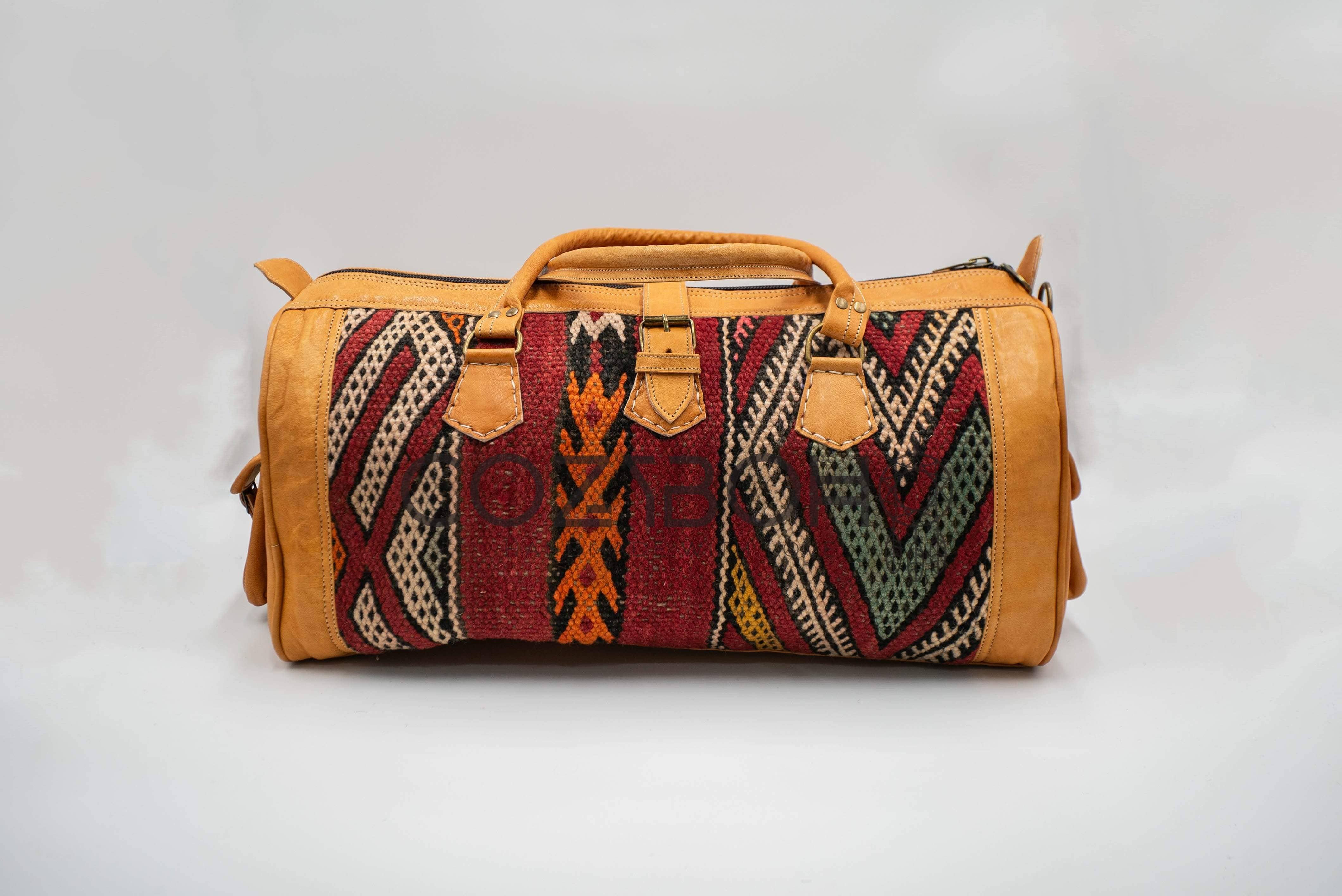 CozyBoho – Saco de viagem - Mulher por atacado – Bolsa de fim de semana Kilim de couro CozyBoho™15