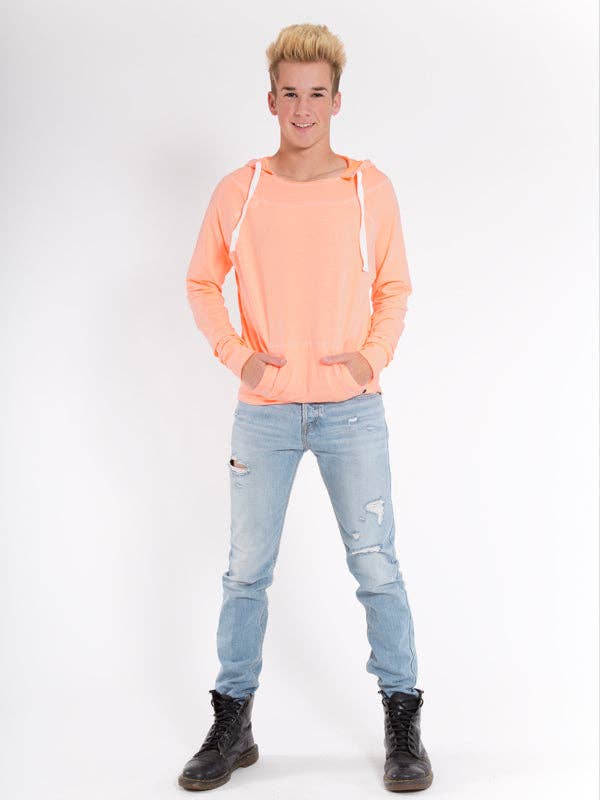 Super Terry Distressed Hoodie, Orange for wholesale by Sugar And Bruno