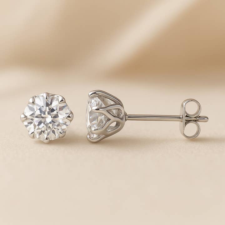 0.5 Carat Silvery Moissanite Stud Earrings (2-year warranty) for wholesale by Celino Jewelry