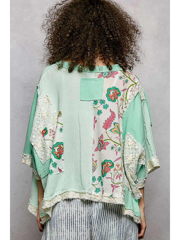 Pol Clothing - Wholesale Blouse - Women's - Round Neck Double Gauze Floral Woven Top29