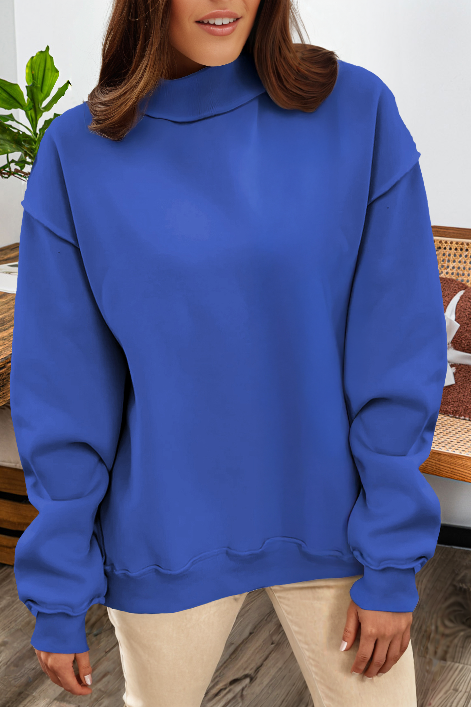 fashionworks - Vente Sweat-shirt – femme - Sweat-shirt réversible à col montant et épaules tombantes oversize3