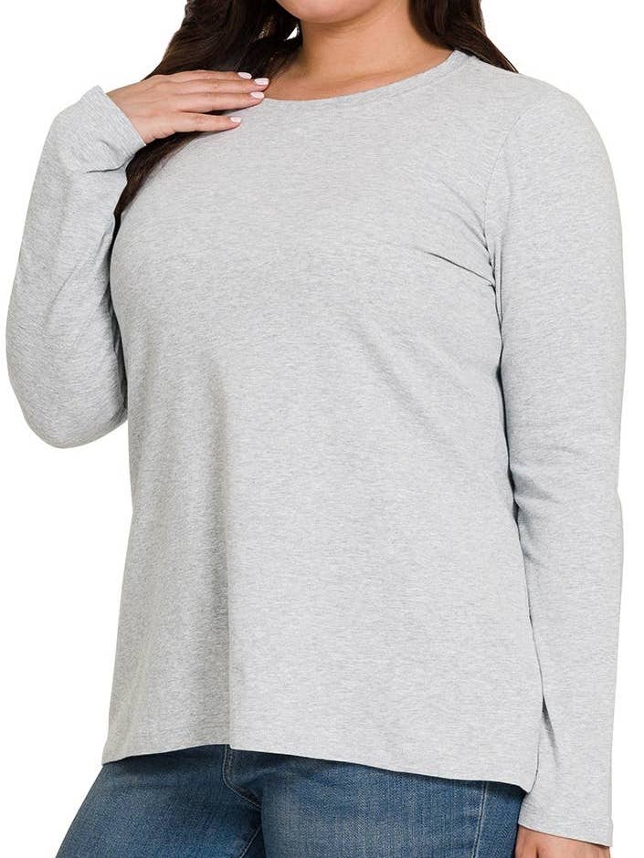 Plus Cotton Crew Neck Long Sleeve T-shirt for wholesale by Vanilla Monkey