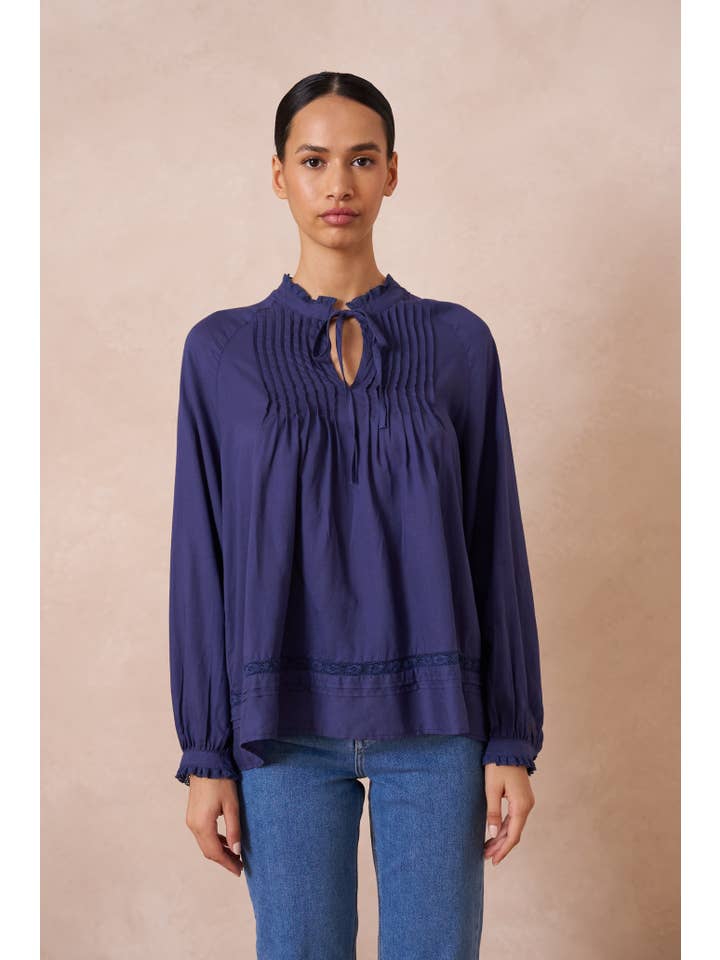 Attentif Paris - Vente Chemisier – femme - Blouse contenant du lin avec col volanté et noeud10