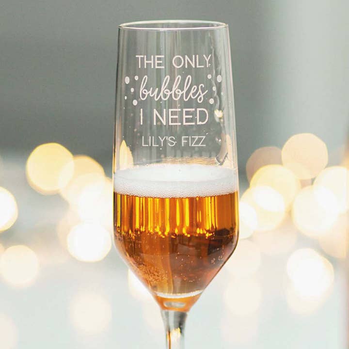 Personalised Bubbles Champagne Glass for wholesale by Becky Broome
