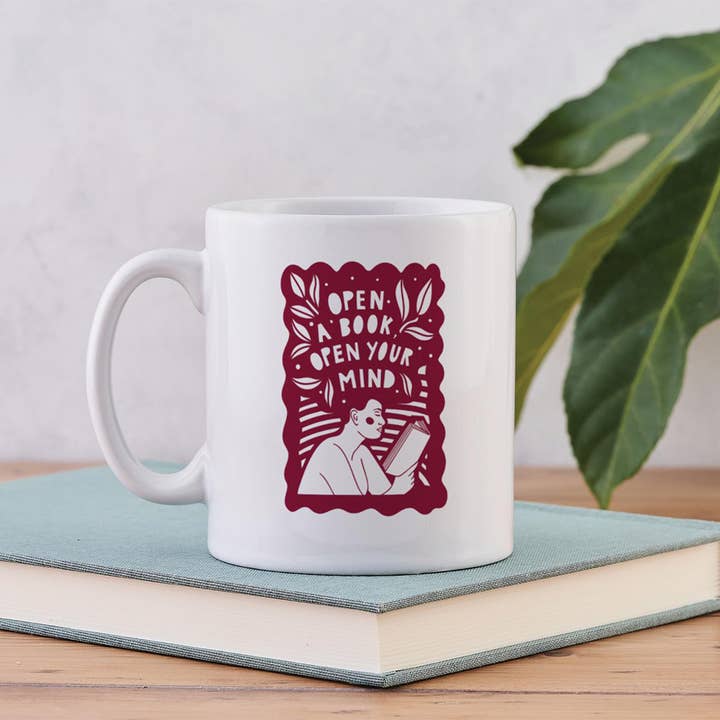 Open a Book, Open your Mind - Literary Mug for wholesale by Bookishly (US Duties Paid)