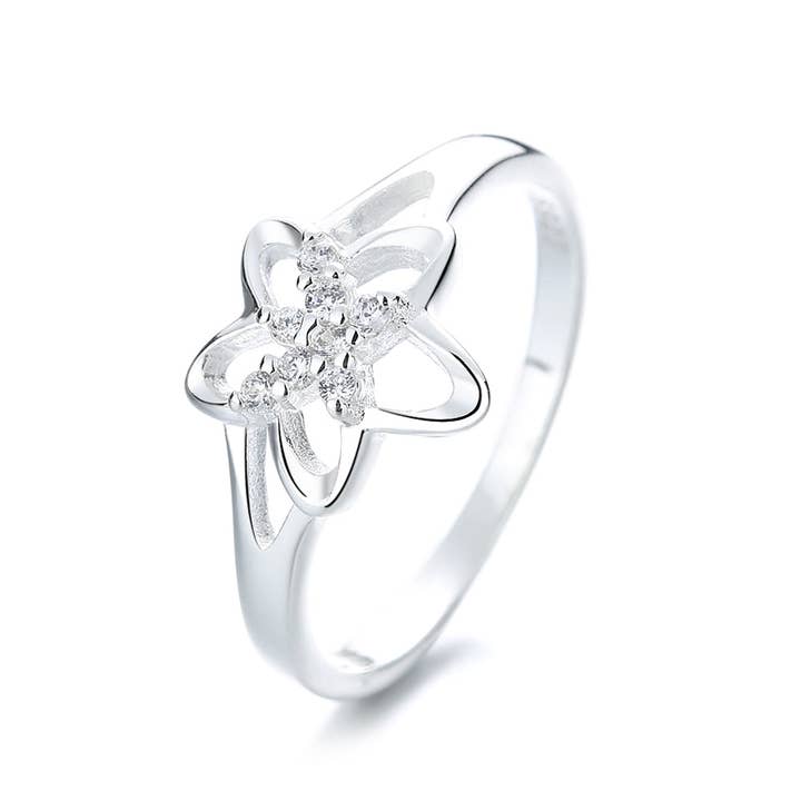 Sterling Silver flower ring with crystals from Swarovski for wholesale by Amy and Annette