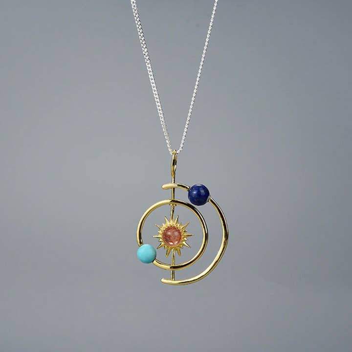 Perimade & Co. LLC – wholesale Pendant/charm necklace – Solar System Sun Star Planet Necklace in 925 Sterling Silver