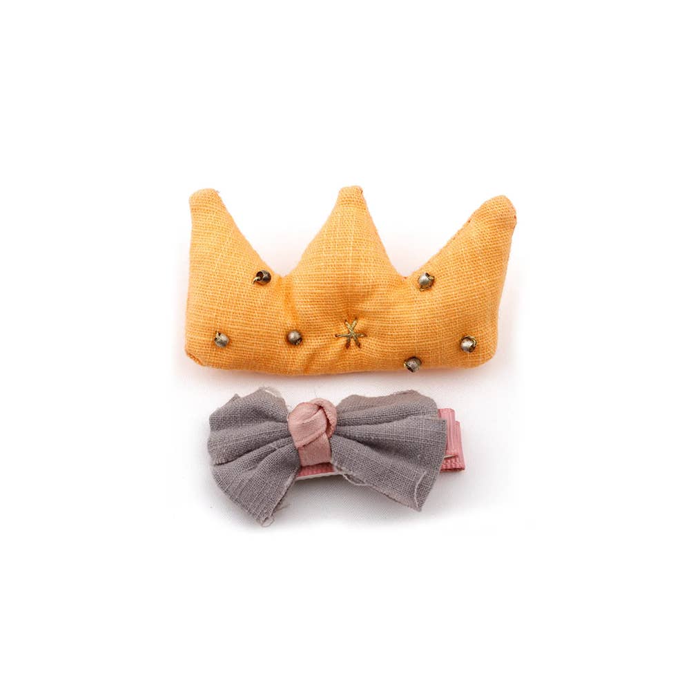 yellow Crown brooch set 👑 and bow clip 🎀 for girls for wholesale on Faire0