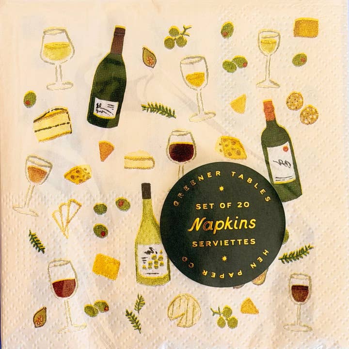 Wine & Cheese Cocktail Napkins (Set of 20) for wholesale by Hen Paper Co.
