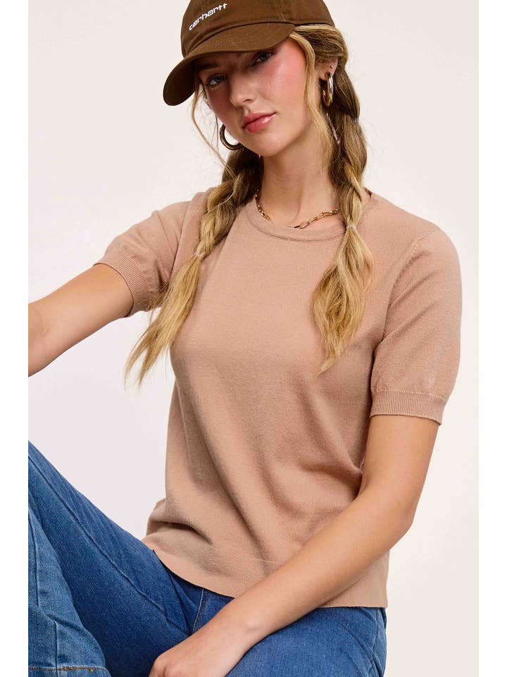 La Miel - Vente Pull en maille – femme - Haut en tricot extensible basique à manches courtes et bouffantes MCS360028